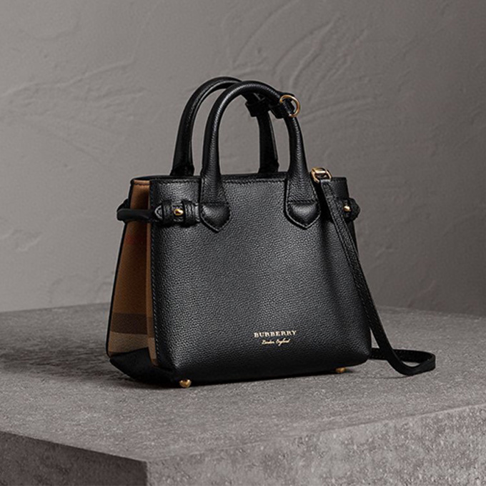 burberry grained leather house check panel the banner tote bag
